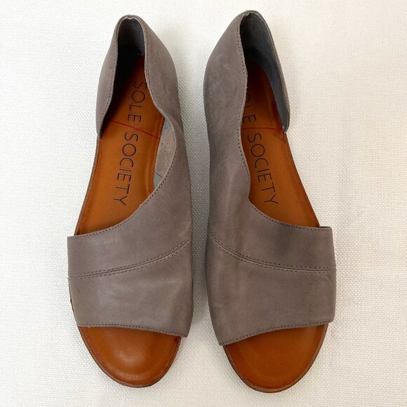 Sole Society Shoes - Sole Society Colvan Gray Cut Out Flats Sandals Open Toe Leather Shoe Women's 9